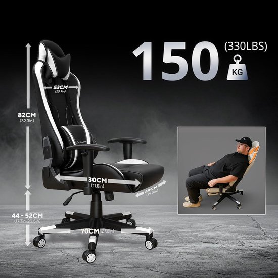 Gamingstoel Ergonomisch - Bureaustoel Computerstoel - Comfortabel Gamen - Met Lendensteun Voetsteun - Tot 150 kg - Wit Oranje — afbeelding 5