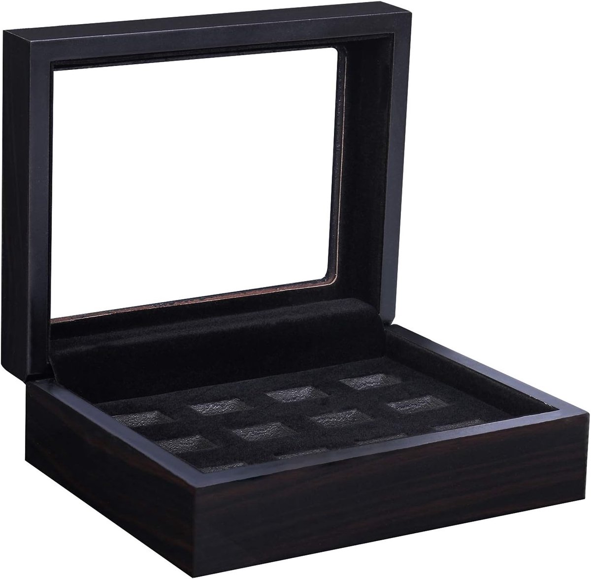 Sport Ring Vitrine - Ring Opbergdoos - Collecties Tonen - Fluwelen Voering - 12 Slots Plat - Zwart