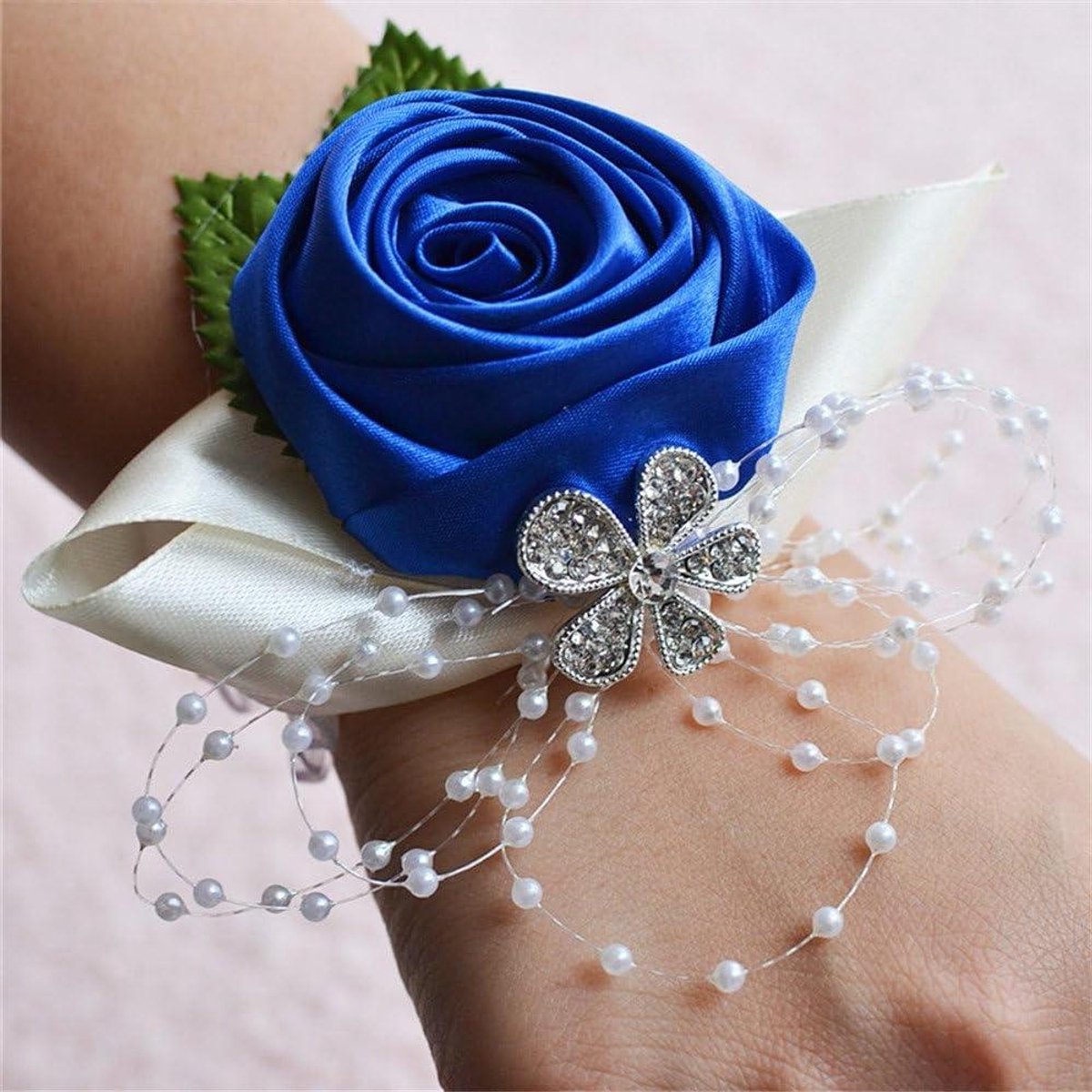 Pols Corsages - Bruidsbloemen - Bruiloft Decoratie - Elastische Band - 2 Stuks - Blauw