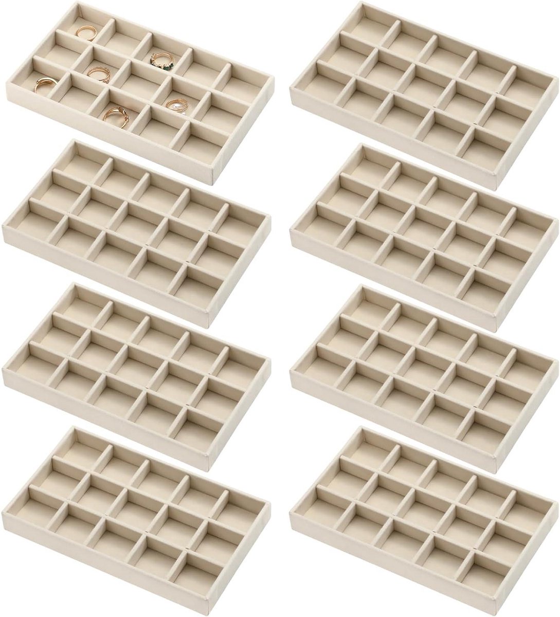 Sieraden Trays - Opbergbakjes Organizer - Sieraden Opbergen - Stapelbaar Ontwerp - 20x10x3cm - Beige