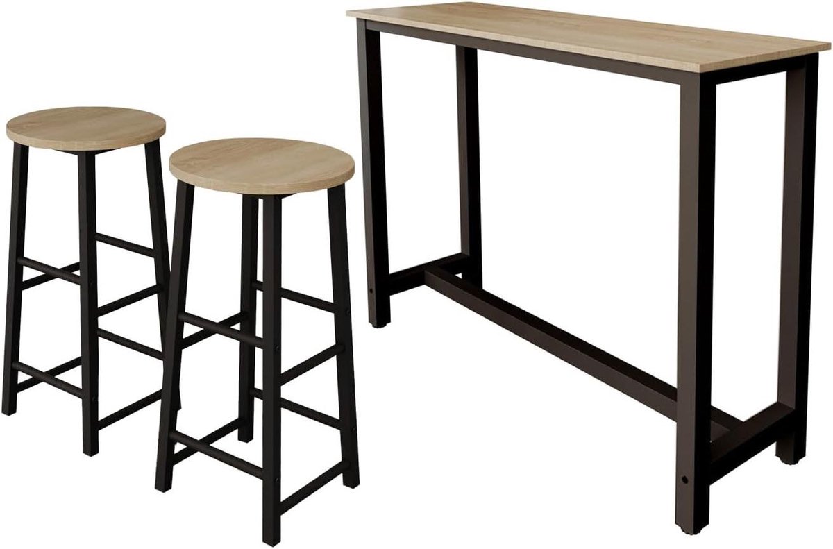 Bartafel met krukken - Keuken bartafel - Eten en borrelen - Moderne stijl - 140x100x40 cm - Zwart Sonoma mat