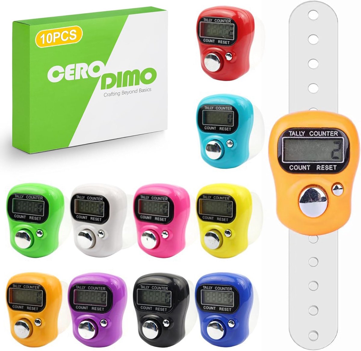 Digitale Vinger Teller - Clicker Teller Set - Rondes Tellen - 5-Cijferig Display - Compact Formaat - Meerkleurig