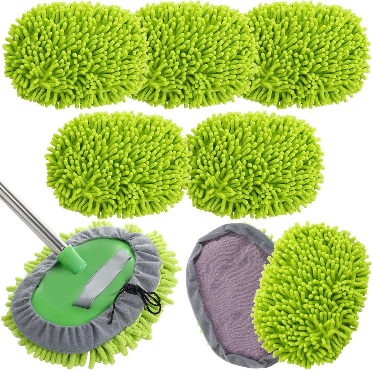 Auto Was Mitt Vervanging - Microvezel Spons - Auto Reinigen - Krasvrij Chenille - 5 Stuks - Groen
