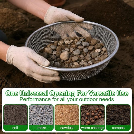 2-Pack Bodemschepzeef voor Tuinieren - 30x30cm - Tuinzeef - Zeef voor Grond - Zand en Compost - Past op 19L Emmers - 3mm & 6mm Mesh - Voor Grind, Aarde, Houtsnippers — afbeelding 4