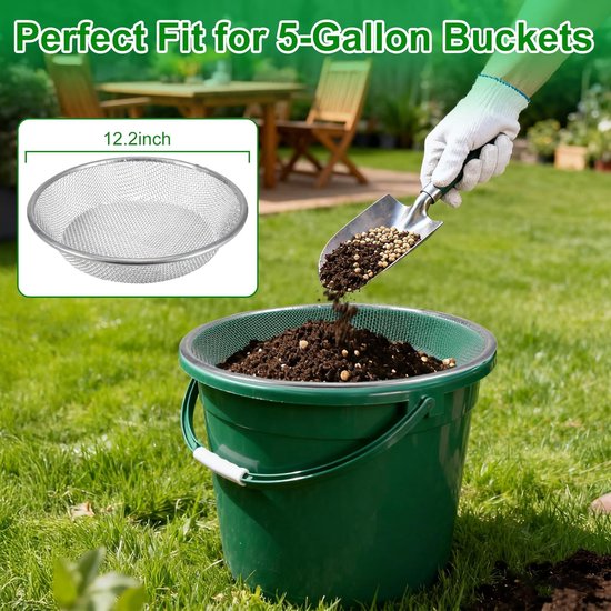 2-Pack Bodemschepzeef voor Tuinieren - 30x30cm - Tuinzeef - Zeef voor Grond - Zand en Compost - Past op 19L Emmers - 3mm & 6mm Mesh - Voor Grind, Aarde, Houtsnippers — afbeelding 3