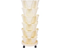 Verticale Plantenbak - Stapelbare Potten - Binnen en Buiten - Met Verrijdbare Wielen - 6 Lagen - Beige