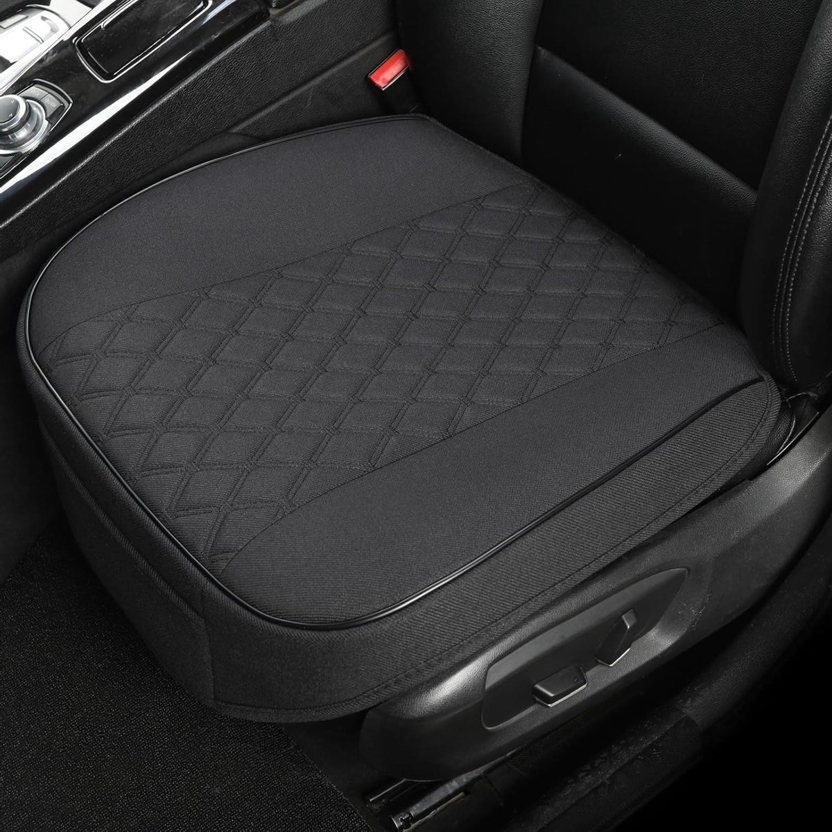 Linnen Autostoelhoes met Antislip Onderkant, Geschikt voor 95% van Alle Voertuigen, Diamantpatroon, Zwart, Set van 2
