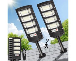 Merkloos LED-schijnwerpers op zonne-energie voor buiten: 2 stuks waterdichte straatverlichting op zonne-energie met schemerschakelaar, 12000 lumen, wandmontage,…