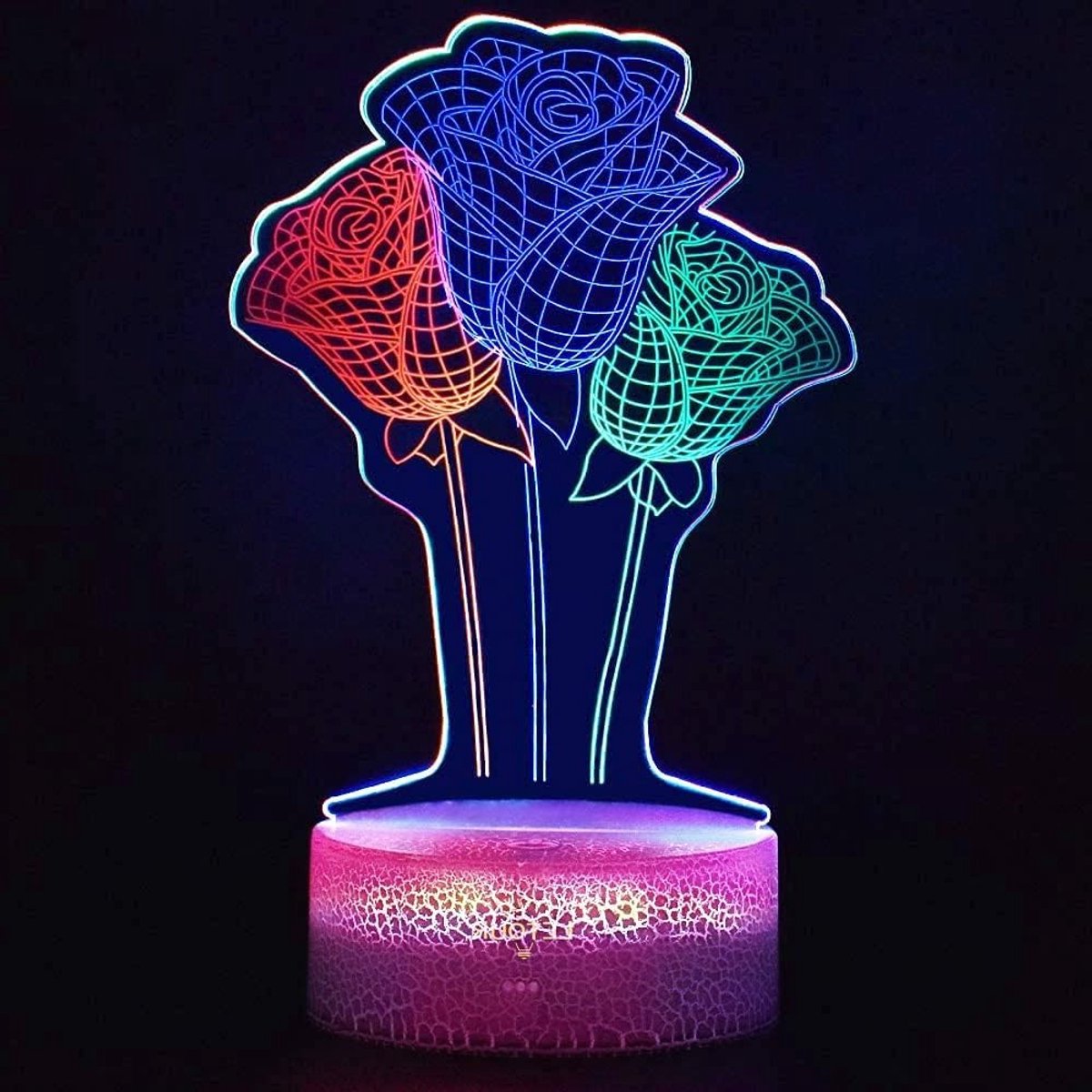 3D Illusie Lamp voor Meisjes, Rozenlamp met 7 Kleuren, Touch Bedlampje voor Kinderkamer en Decoratie, Perfect als Cadeau voor Kinderen en Vrouwen