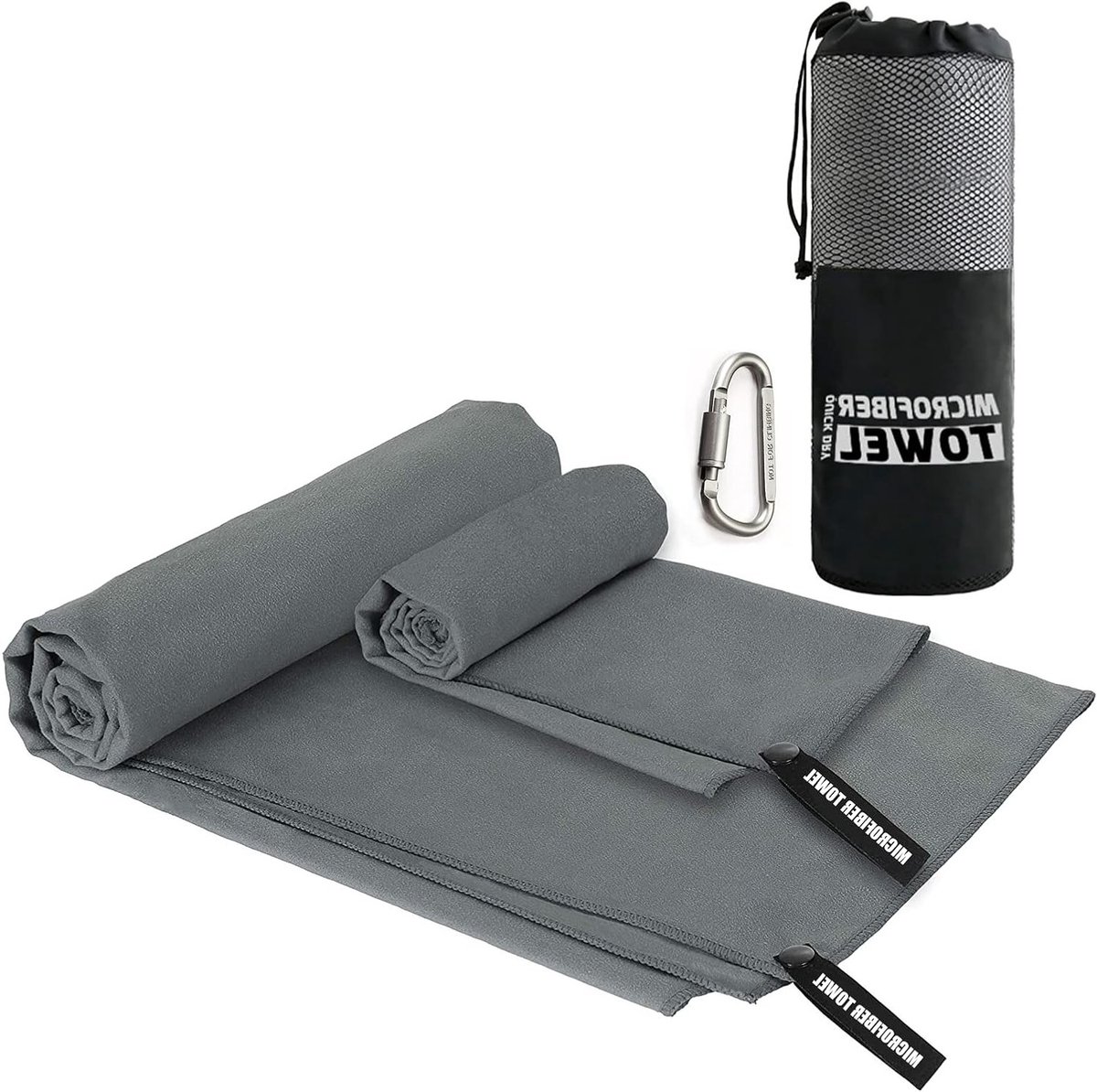 Reishanddoek Set van Microvezel - Sneldrogend, Super Absorberend en Compact voor Kamperen, Wandelen, Yoga en Zwemmen, Inclusief 2 Maten en Draagtas met Clip
