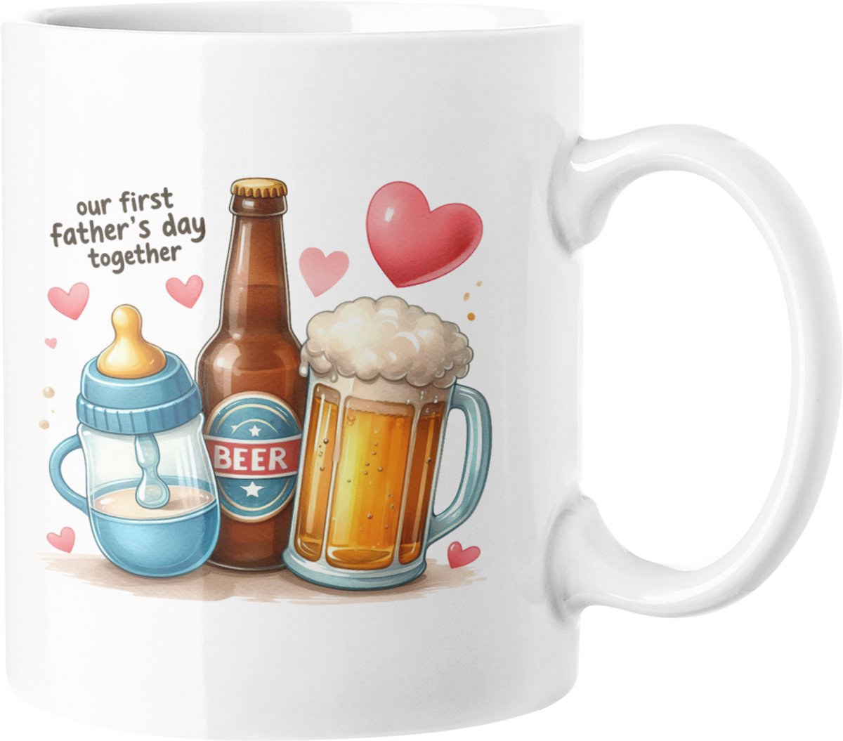Eerste Vaderdag Samen Mok - Nieuwe Papa Cadeau, Bier Mok & Babyfles Kunst - 330ml Keramische Koffiekop