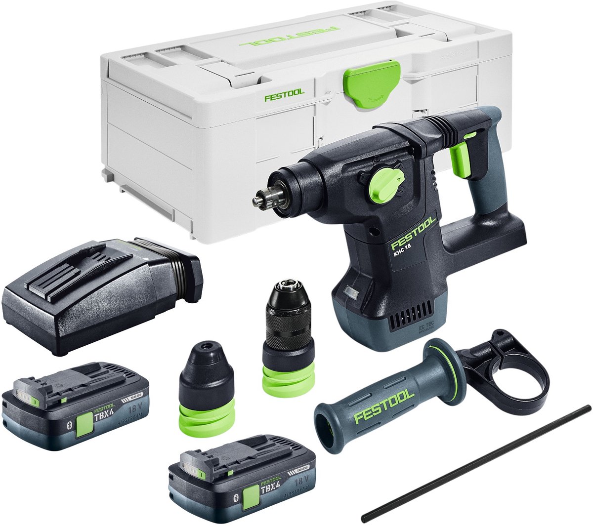 Festool KHC 18 EB-Basic accu combihamer 18 V 2.6 J SDS-Plus Brushless + 2x accu 4.0 Ah + lader + systainer