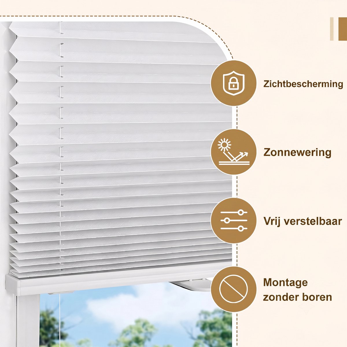 Plisségordijn Zonder Boren - Koordloos Plissé Gordijn - Zelfklevend & Lichtdoorlatend - Waterdicht Rolgordijn voor Badkamer, Keuken & Slaapkamer - Wit - 50×120cm – foto 3