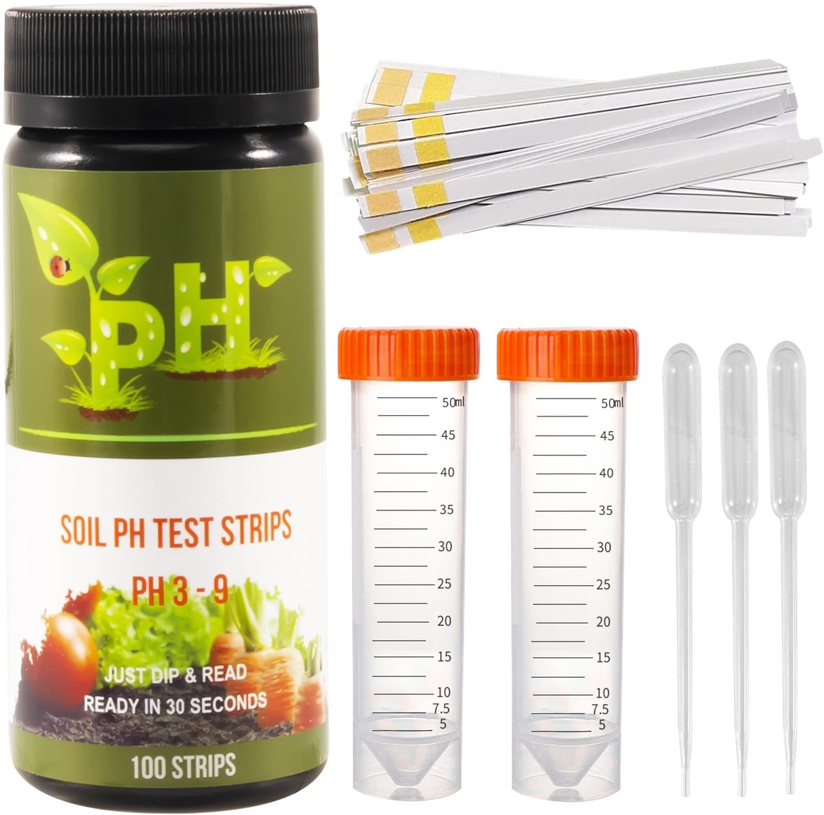 Dailygoods- Bodemtester pH - 100 Teststrips Kit - Zuurtest-meetinstrument - Bereik 3,0-9,0 - Voor Tuin/Gazon - Inclusief Reageerbuis - Grondtest