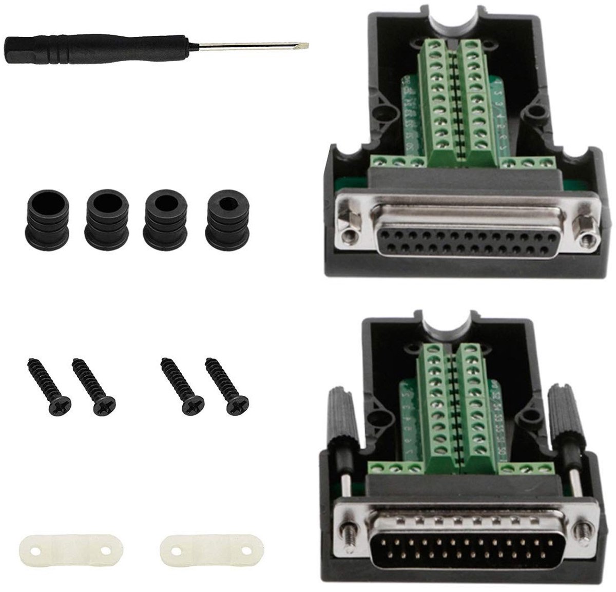 2 Stuks DB25 D-SUB Connector 25-Pin Male en Female Adapter voor DIY Projecten met PCB, Schroevendraaier en Draadbescherming