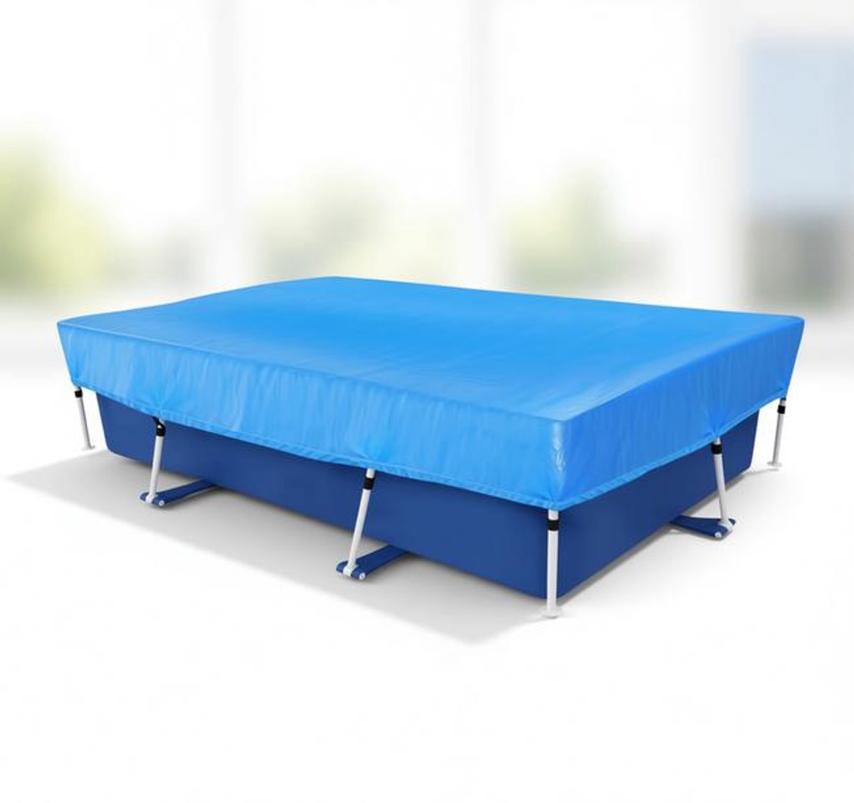ElleMooi Rechthoekig Zwembadafdekzeil 300 x 200 cm - Blauw - Weerbestendig & Stofdicht met Trekkoord en Klittenband