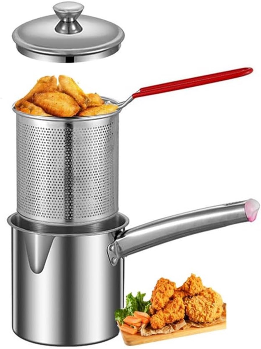 Kleine Friteuse - Frietpan Mand - Frietjes Maken - Veelzijdige Warmtebronnen - 2 Liter Capaciteit - Zilver