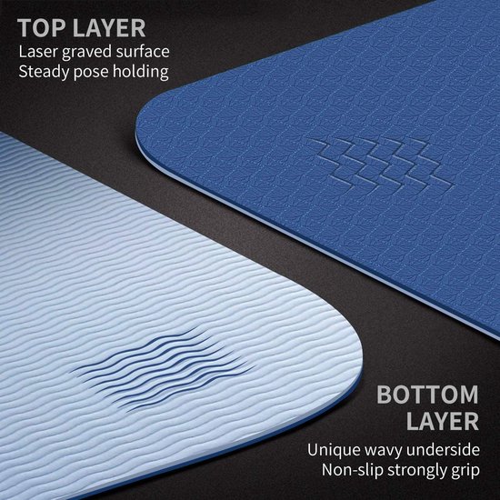 Yogamat Oefenmat - Extra Breed - Fitness Training - Antislip Textuur - 213 x 81 cm - Donkerblauw Lichtblauw van Yogamat — afbeelding 5
