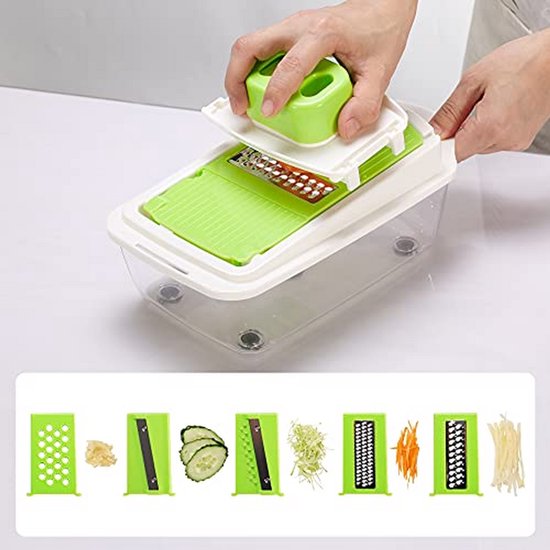 Multifunctionele Keukenmachine - Groentesnijder Mandoline - Maaltijd Voorbereiding - 19-in-1 Wisselbare Messen - 13 Liter Capaciteit - Groen Wit — afbeelding 4