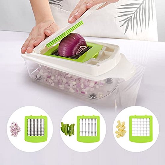 Multifunctionele Keukenmachine - Groentesnijder Mandoline - Maaltijd Voorbereiding - 19-in-1 Wisselbare Messen - 13 Liter Capaciteit - Groen Wit — afbeelding 3