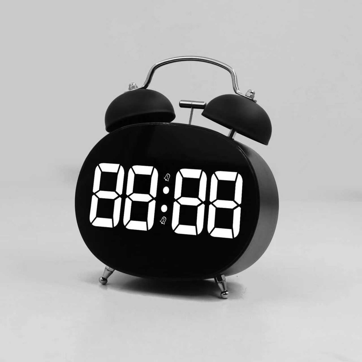 Wekker-LED display-mechanische bel-luid geluid-elektronische klok-kinderwekker-batterijgevoed (batterijen niet inbegrepen)HL Zwart 2