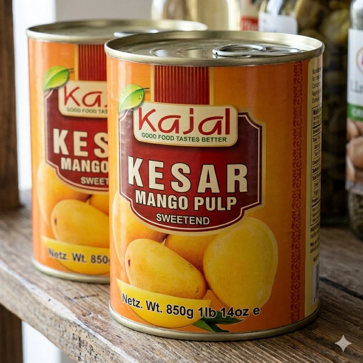 Kesar Premium Mango Puree – 3 x 850 g | Zonder Toevoegingen | Ideaal voor Mango Shakes, Lassi, Desserts & Curry | Natuurlijk & Zoet met Kajal Sticker