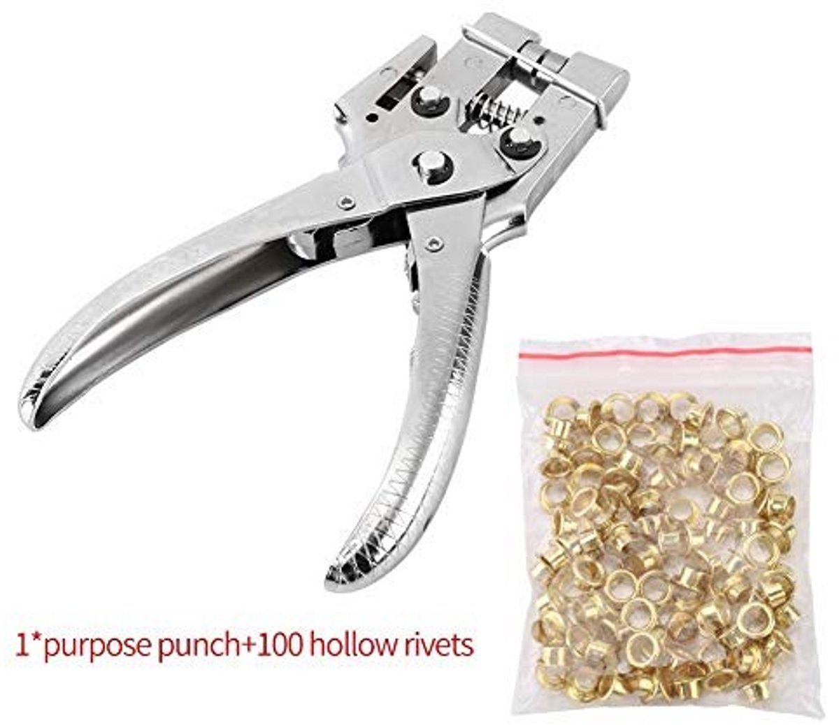 JHUBERS- Punch Tangen Set - Multifunctionele Oogperforator - Klinknagel Setter - Riem Gaten - 100 Holle Oogjes - Ideaal voor Knutselprojecten - Oogjesperforator