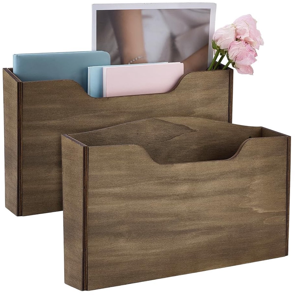 JHUBERS- Muurpostorganizer Houten - Wandgemonteerde Bestandsorganizer - Tijdschriftenhouder - Muur File Houder - 35 x 20 x 22,2 cm - Neutrale Bruine Kleur