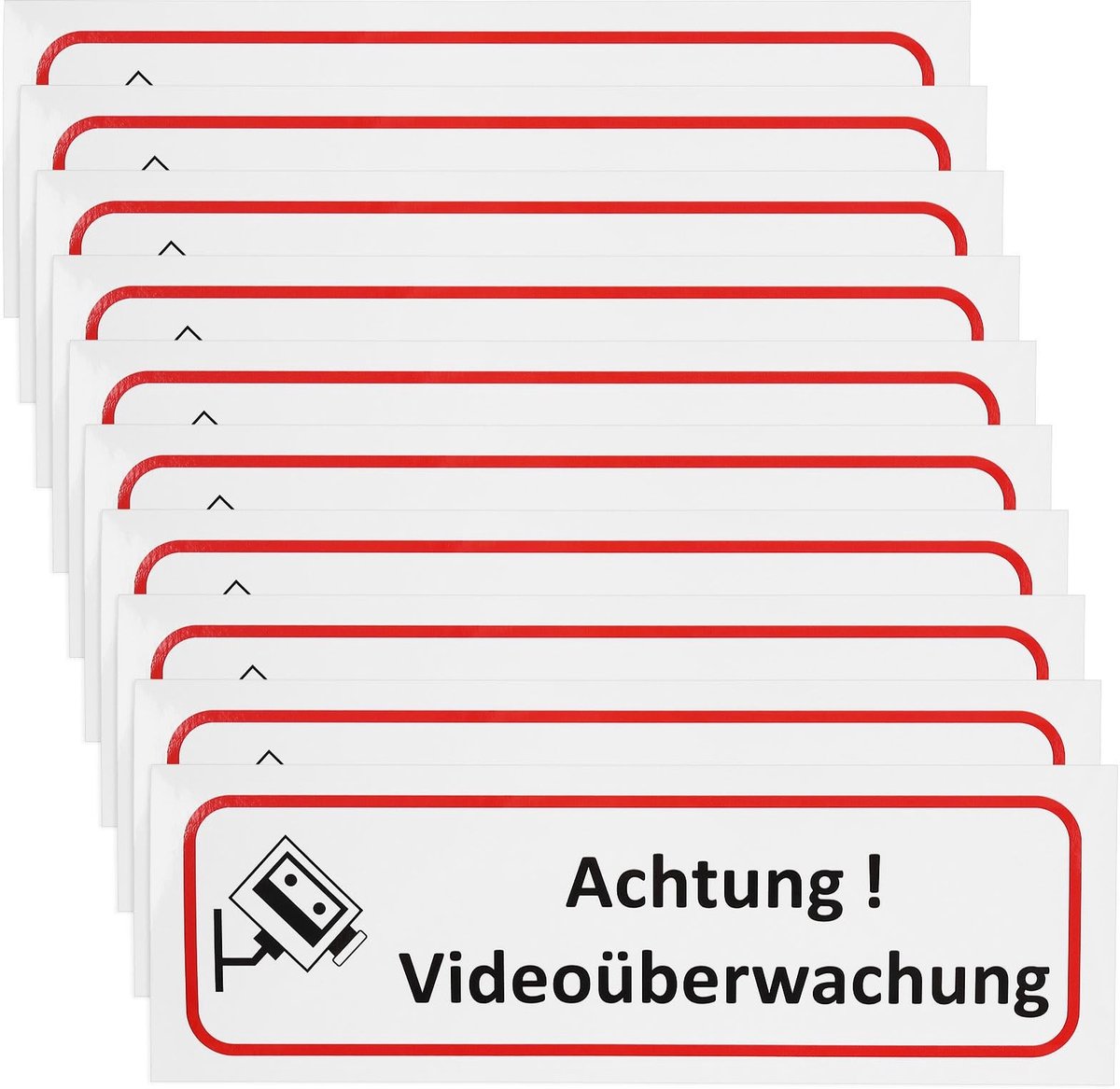 JHUBERS- Videobewaking Stickers 10 Stuks - PVC Stickers - Waterdichte Teken - 196x65mm - Aandacht - Duidelijke Instructies - Waarschuwingsstickers