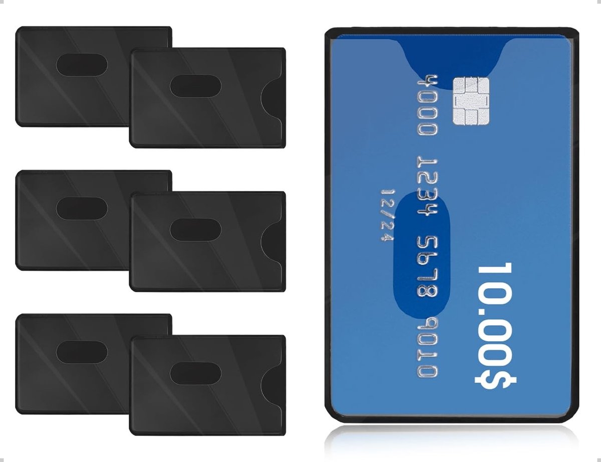 Dailygoods- Kaartenhoezen Set van 6 - Robuuste EC-kaartenbeschermhoes - Geschikt voor Creditcards/Bankaarten - Duimuitschuif - PVC Materiaal - Zwart Design - Creditcardhouder