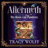 Boekomslag: 'Aftermyth De doos van Pandora' van Tracy Wolff. Een open kist met gouden gloed en een gezicht, omwonden door slangen.