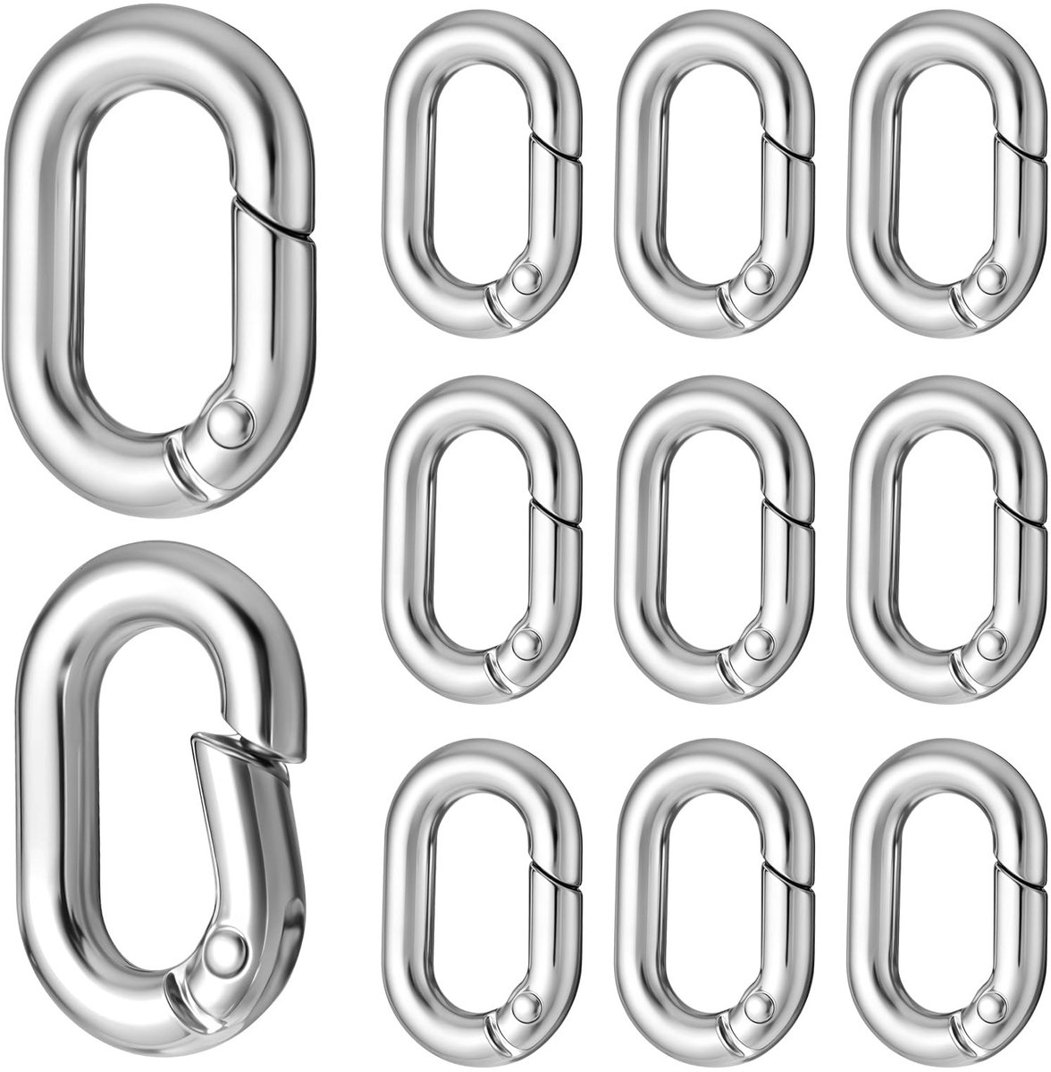 Dailygoods- Veerkarabijnhaak Set van 10 - Kleine Ovale Karabijnhaak - Zinklegering - Sleutelhanger - Duurzaam - Glad Oppervlak
