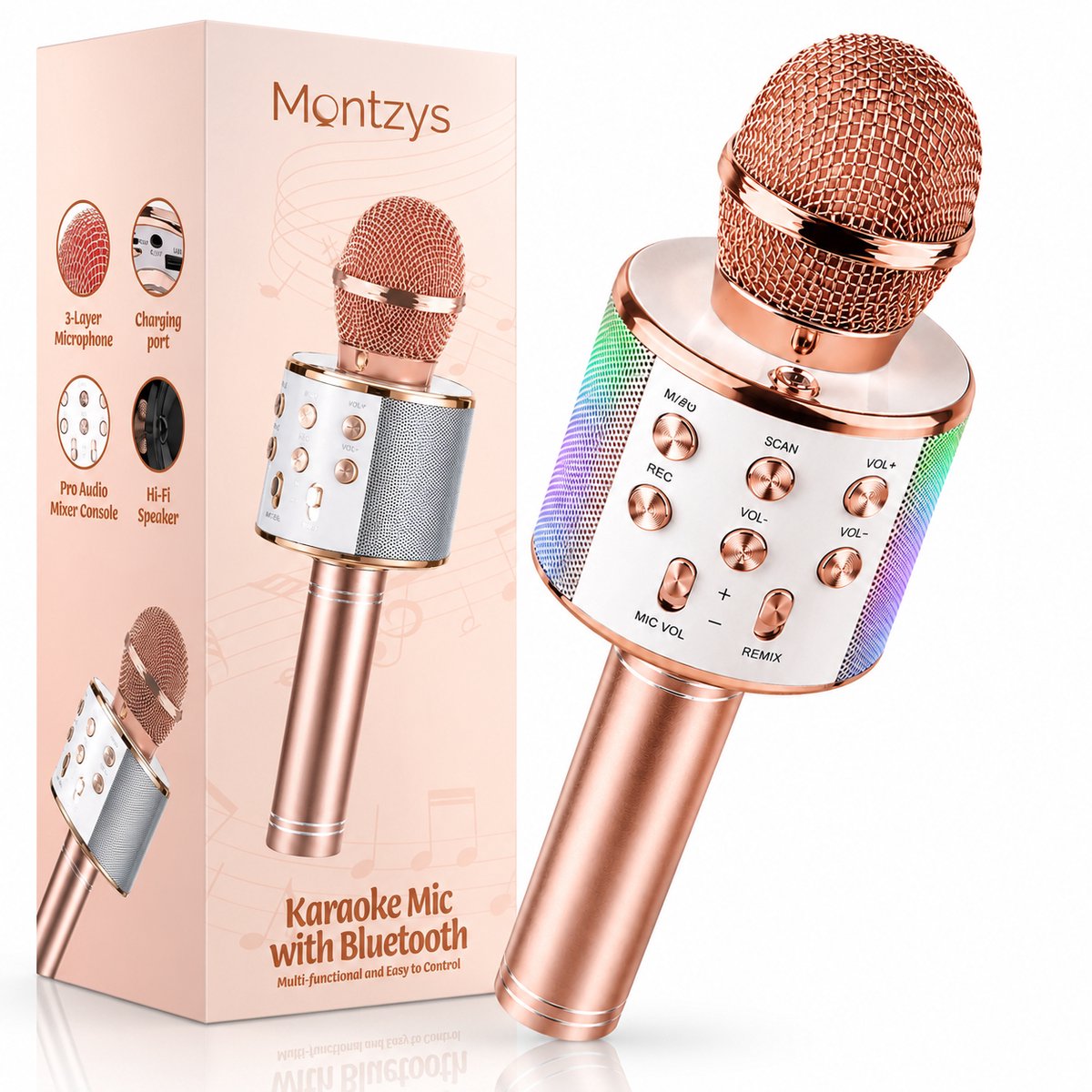 Montzys® Karaoke Microfoon Set - Bluetooth & Ingebouwde Speaker - Draadloos & LED - voor Kinderen & Volwassenen