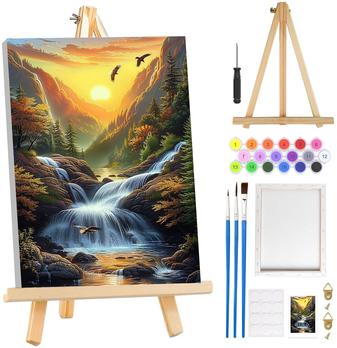 VLEMICO- Landschapsschilderij met Lijst - Schilderen op Nummer - Doe-het-zelf Kunst - 20 x 30 cm - Voor Volwassenen - Inclusief Houten Ezel