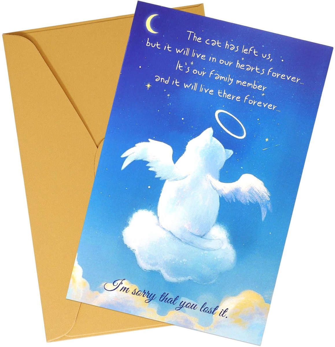 VLEMICO- Herdenkingskaart Kattensympathie - Iriserend Papier - Inclusief Envelop - 13,5x20,5cm - Condoleance - Troostgeschenk - Sympathiekaart
