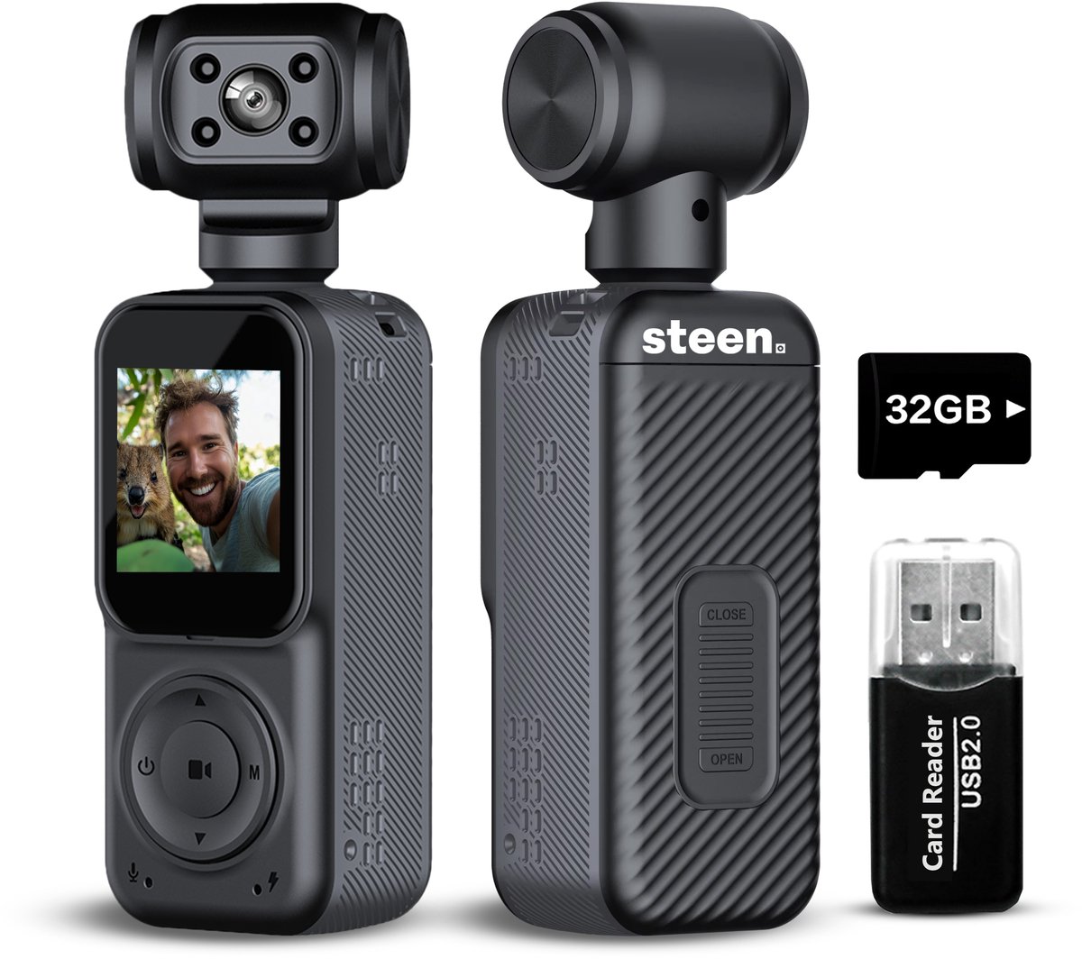 Steen Action Camera – Mini Camera 4K – Pocket Camera – Vlog Camera Camcorder – Inclusief 32GB SD Kaart