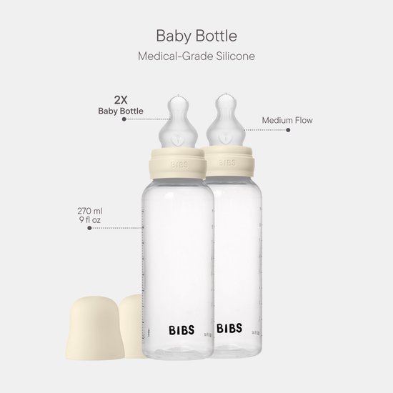 Bibs Fles - Medium Flow - 2 Stuks - 270 ml - Silicone - Ivory van Merkloos — afbeelding 4