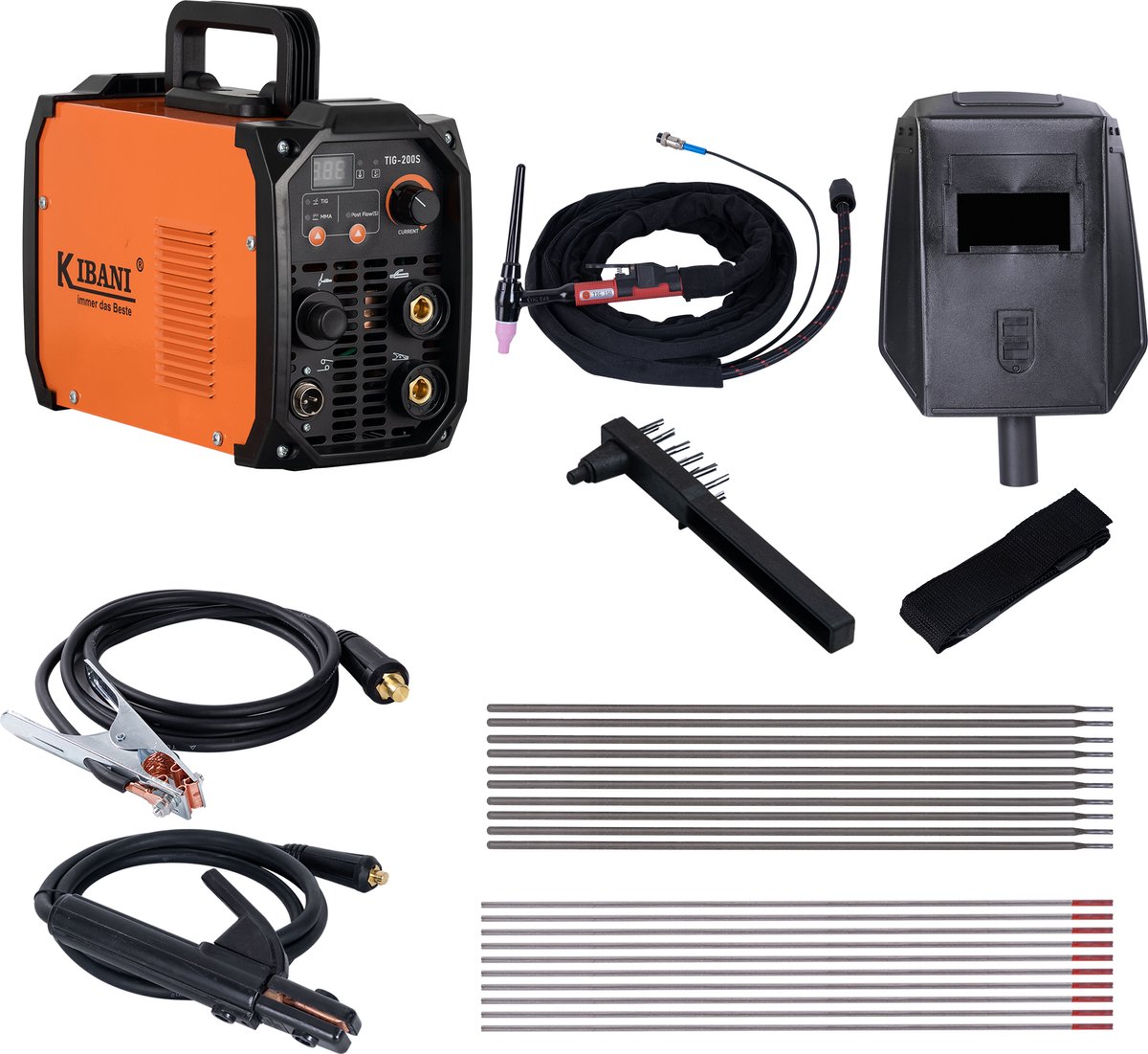 Kibani Lasapparaat TIG-200S incl. 1 kg laselektroden & 10 wolfraamelektroden - TIG & MMA Lasapparaat tot 4.0 mm - IGBT-Inverter-Technologie - Compact en Lichtgewicht - Elektrisch Lasapparaat 220V - RVS / Elektrode Lassen