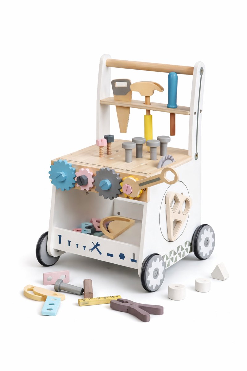 Loopwagen met Bouwblokken - ComfyKids - Activiteitencentrum – Loopkar voor Baby en Peuter – Educatief Speelgoed