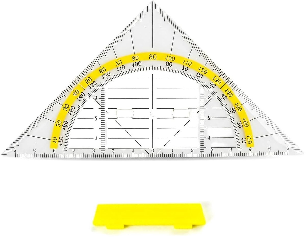 Geometrische Driehoek - Tekendriehoek Gradenschaal - Nauwkeurig Tekenen - Afneembare Handgreep - 9 en 14 cm - Transparant Geel