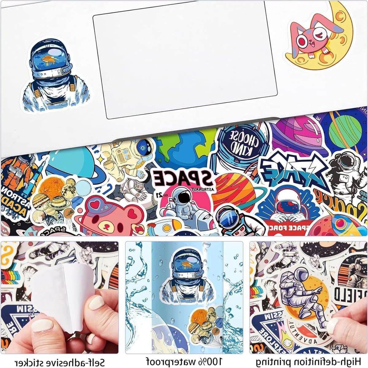 Set van 100 Ruimte Stickers voor Kinderen en Volwassenen - Perfect voor Fietsen, Skateboards en Waterflessen