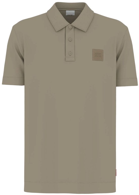 Voorkant van een beige Joop! polo met korte mouwen, knoopsluiting en een Joop Jeans logo op de borst.