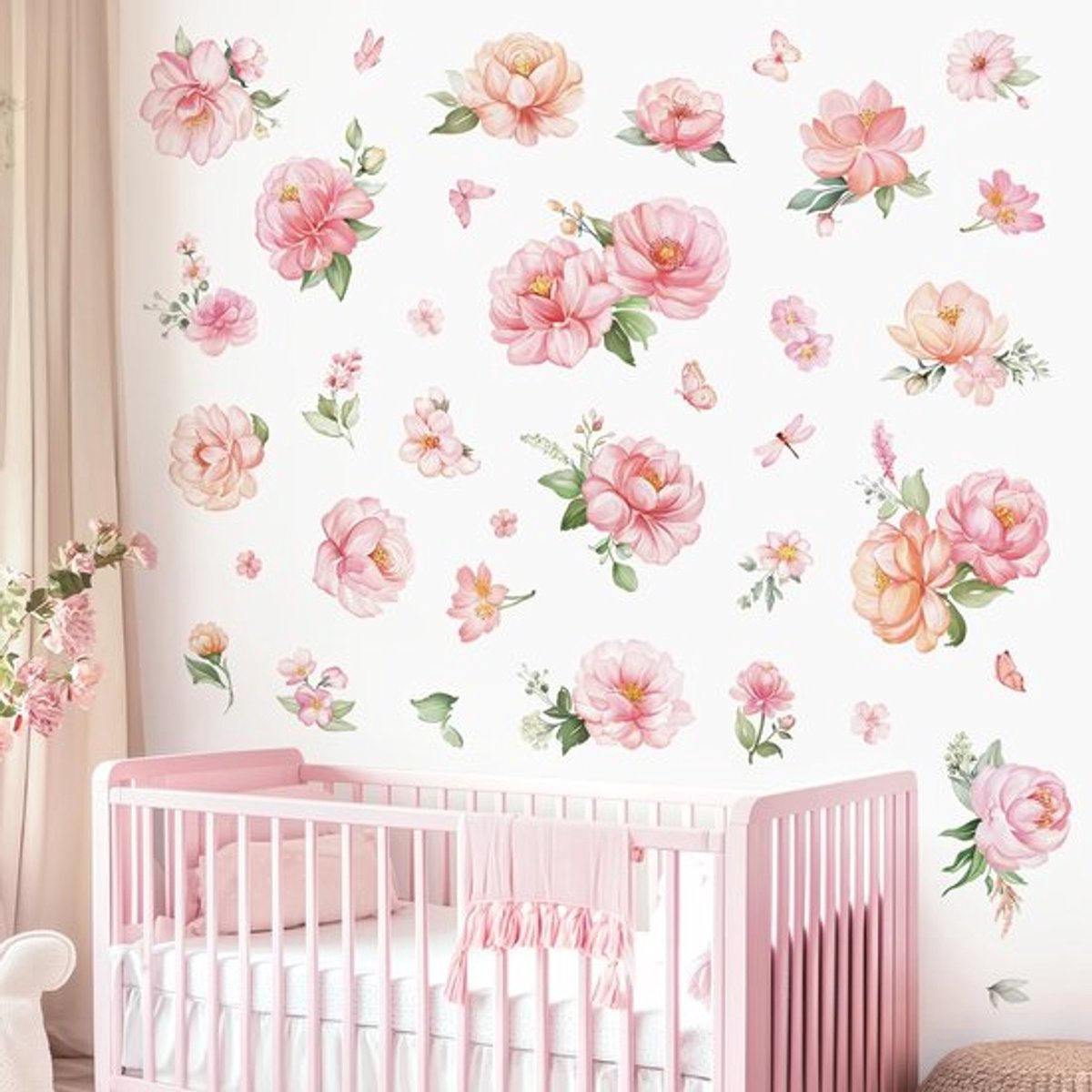 Allecto - Muursticker Roze Pioenbloem - Wanddecoratie - Multikleur