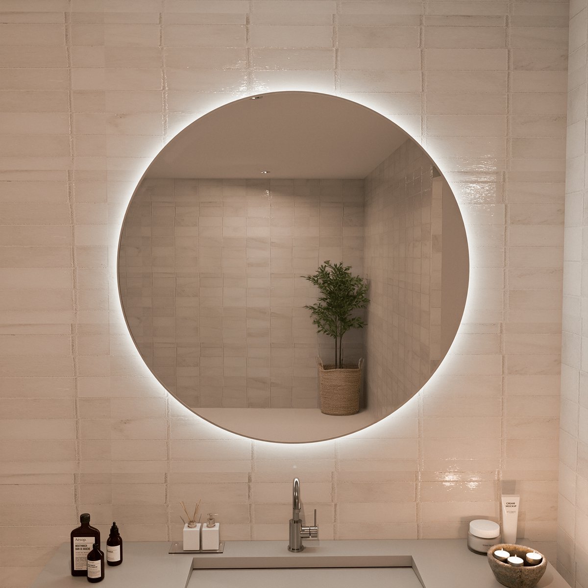 LOMAZOO Badkamerspiegel met LED verlichting - Badkamer Spiegel - Spiegel Badkamer - Spiegel Douche - Verwarming Anti Condens - 100 cm rond [AUSTIN]
