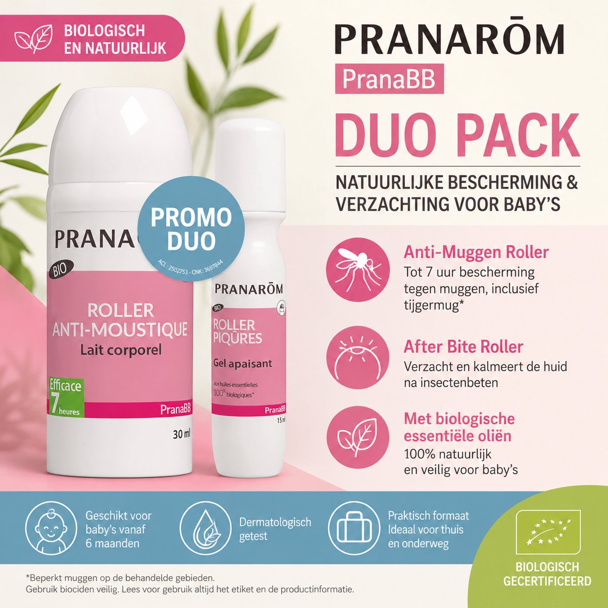 Pranarôm - PranaBB Duo Pack Anti-Muggen Baby Roller 30 ml + After Bite Roller 15 ml – Biologisch – Natuurlijke Bescherming tegen Muggenbeten voor Baby's vanaf 6 Maanden