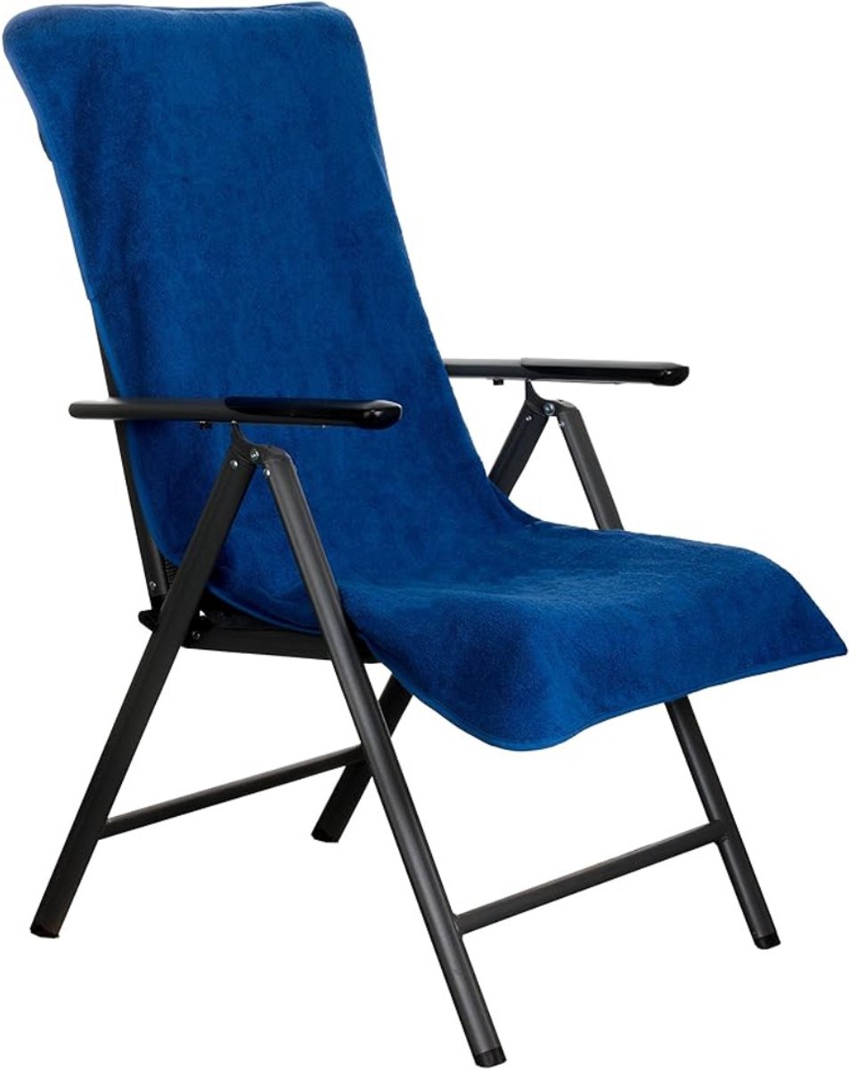 QIN® Badstof Stoelhoes - Hoes voor Tuinstoel - Strandbed Badstof Hoes - Blauw - 200cm x 70cm x 1cm