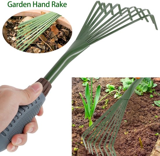 Handtuinrak Van RVS - 9 Tanden - Korte Ergonomische Handgreep - Grond Losmaken, Onkruid Verwijderen - 38x14x4 cm - 1 Stuk — afbeelding 4