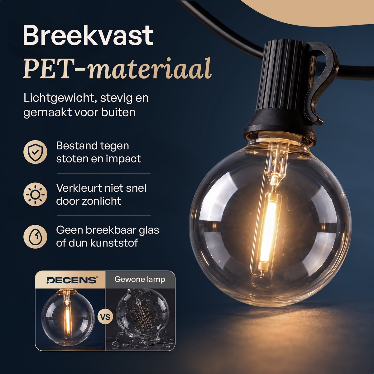 Decens 15m Dimbaar Lichtsnoer Rond - Waterdicht / 25 LED Lampjes Slinger - Kerst Lichtslinger voor Buiten Terras en Camping - Tuinverlichting - 2700k / Warm Wit – foto 4