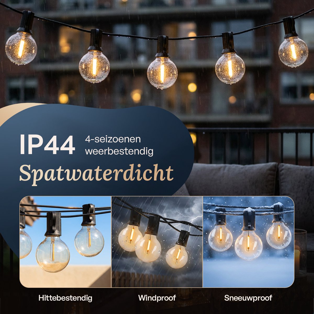 Decens 15m Dimbaar Lichtsnoer Rond - Waterdicht / 25 LED Lampjes Slinger - Kerst Lichtslinger voor Buiten Terras en Camping - Tuinverlichting - 2700k / Warm Wit – foto 3