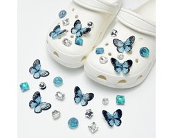 Schoenaccessoires-geschikt voor crocs charms- geschikt voor crocs pins- geschikt voor crocs Accessoires- geschikt voor Crocs Jibbitz-CJ-239 Blauwe vlinder diamant